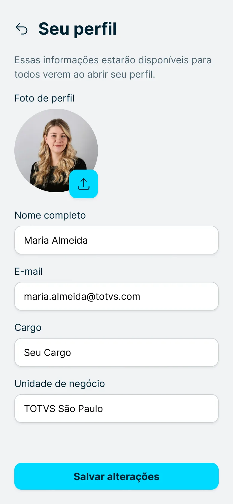 Edição de perfil do colaborador na plataforma
